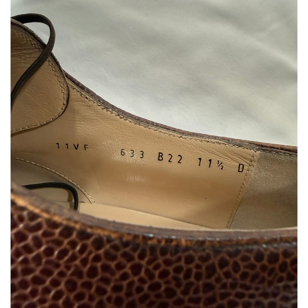 Salvatore Ferragamo Mens 11.5 D Brown Pebbled Leather Derby Shoes Lug Sole Italy - Picture 6 of 15